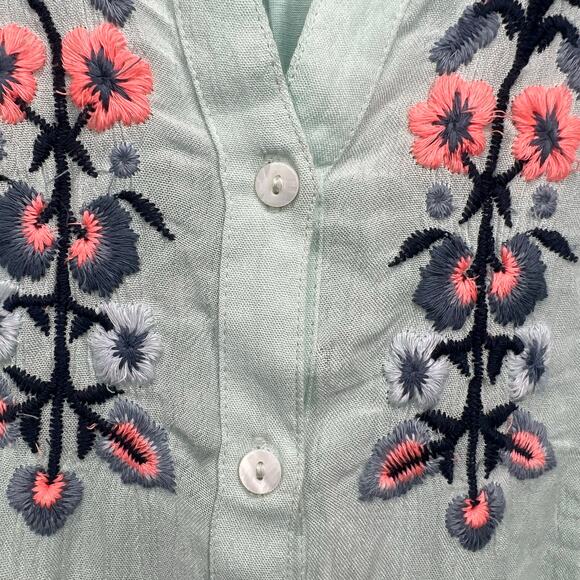 NWT Flutter & Kick Maternity Top Floral Embroidered Lightweight Button Down Boho - Picture 4 of 10